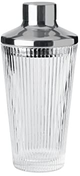 Stelton Pilastro Cocktail Shaker – 400 ml, geriffeltes Glas, Edelstahl, integrierter Messbecher & Sieb, spülmaschinengeeignet, Art-Déco-Design