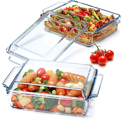 NUTRIUPS Set von 2(1.5L+2L) Rechteckig Auflaufform mit Deckel, Auflaufform Glas mit Deckel, Ofenfest