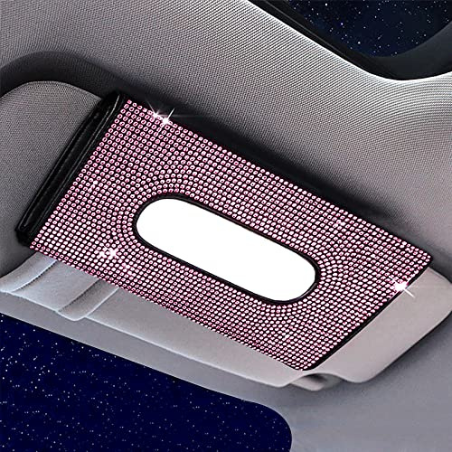 Spldsun Tücherbox, Taschentuchbox Glitzer Car Taschentuchspender, Sonnenblende Taschentücher Box, Handgefertigt, Glitzernder Kristall-Taschentuchhalter für Damen (Rosa)