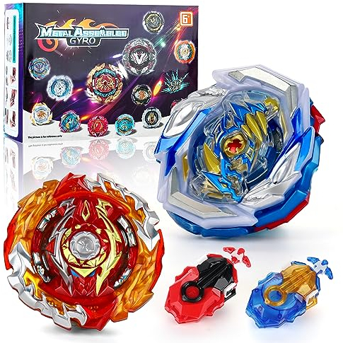 DAJASD Bey Burst Turbo Blade Set, 4D Metall Fusion Kampf Kreisel, Beyblade Burst Starter Set mit 2 Kreiseln und Launcher Griff, Kleine Geschenke für Kinder Jugendliche Kinder ab 6 Jahren