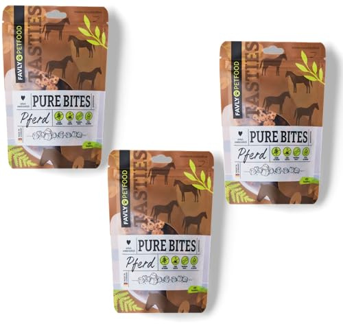 FAVLY Pure Bites Pferd 3x120g, softe Hundeleckerli, Monoprotein | 95% Fleischanteil, getreidefrei & zuckerfrei, für Allergiker geeignet, ideal als Trainingsleckerli, hohe Akzeptanz
