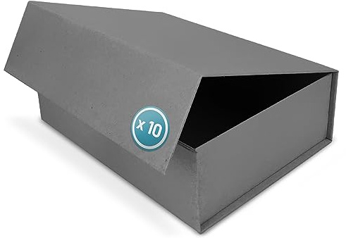 Verpackungswelt Geschenk-Box mit Deckel | 31 x 22 x 10 cm (10er Pack) | Geschenk-Karton mit Magnet-Verschluss | Perfekt für Geburtstag, Hochzeit, Weihnachten, Geburt | Geschenk-Verpackung in Grau