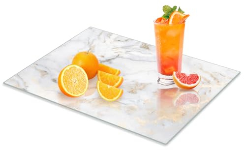VSAR House Tempered Glass Cutting Board for Kitchen,16x 12, Gold Marble Glass Chopping Board with Rubber Non Anti-Slip Feet, Dishwasher Safe, Scratch, Heat Resistant,Shatter Resistant