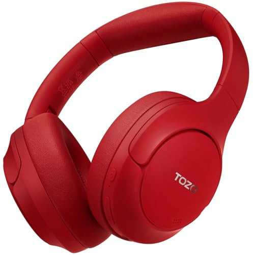 TOZO HT2 Cascos Inalámbricos Bluetooth 5.3 con ANC Híbrida Hi-Res Audio y ORIGX Acústico 40mm Controlador EQ Ajuste 60H Reproducción 3.5mm AUX Audio Cable y USB Tipo C Rojo Oscuro