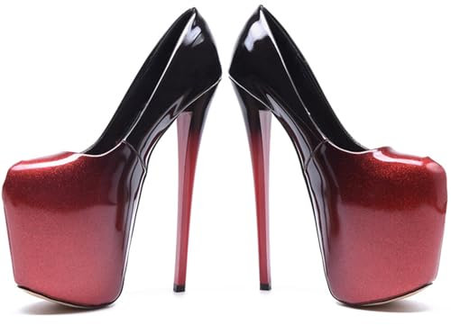 NIKKHO 19 cm High Heels, wasserdichte glänzende Lackledersandalen, Tanzschuhe für die Hochzeit im Nachtclub, Damenschuhe in Übergröße,Rot,50