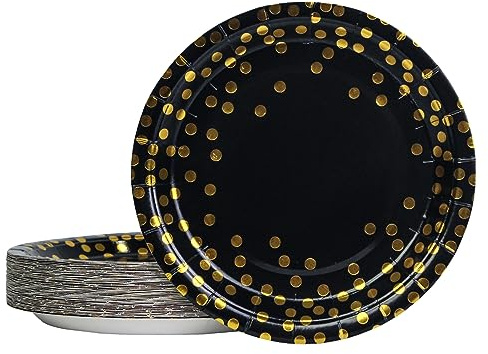EVYIENEN 50 Stück Pappteller, Partyteller Kindergeburtstag Teller Set Partygeschirr Set, Schwarz Einweg Teller zum Kindergeburtstag, Geburtstag, Tischdekorationen