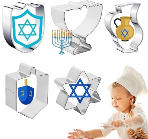 Chanukka Ausstechformen,Hanukka Keksform Werkzeuge,Keksformen aus Edelstahl, 5er Set für Chanukka Spaß,Lustige Chanukka Cupcake Formen für Plätzchen und Süßigkeiten,vielseitig einsetzbar,festlich
