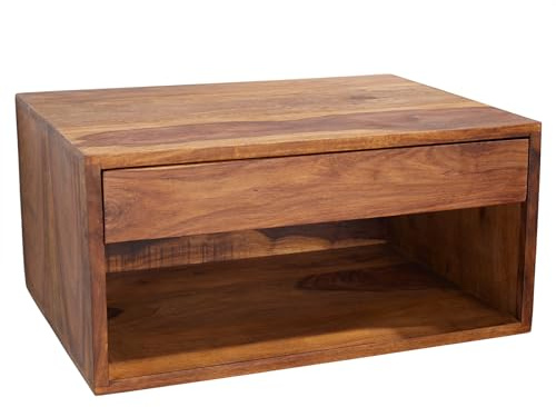 Riess Ambiente Nachttisch Pure 50cm - braun - Sheeshamholz - montiert | Massiv, Stauraum, als Beistelltisch nutzbar, langlebig, eleganter Look, Schubladen, Ablagefläche