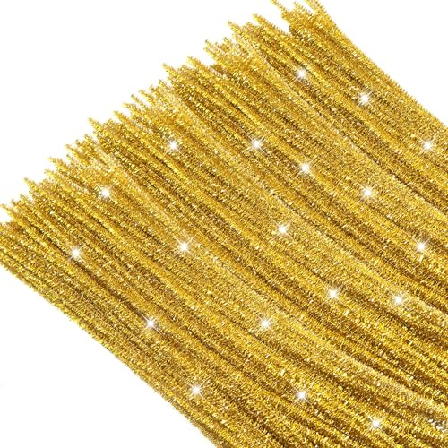 TOAOB 100 Piezas Limpiapipas Manualidades Alambre de Chenilla Dorado Pipe Cleaners 30cm x 6mm para Creatividad y Decoración Creación de Bricolaje | Limpiador de pipas para manualidades, largo 30 cm y ancho de 6 mm, limpiador de tuberías para manualidades y decoración