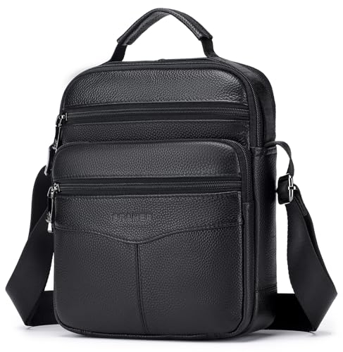 SPAHER Umhängetasche Leder Herren Groß Crossbody Bag Messenger Bags Herrentasche Schultertasche Echtes Leder Handgelenktasche Herren Schultertasche Geschenk für Männer