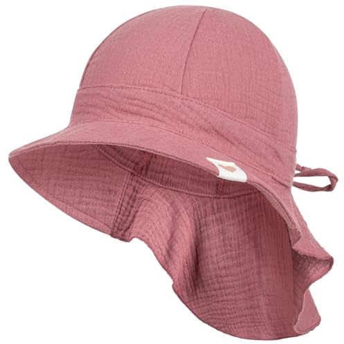 Smarilla Schirmmütze Babymütze Mädchen mit Nackenschutz Sommer Musselin, Bekleidungsgröße: 50-52, Farbe: Bordeaux