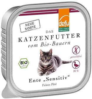 defu Katzenfutter | 16 x 100 g | Bio Ente Sensitiv | Getreidefreies Premium Bio Nassfutter Menü | Alleinfuttermittel für Katzen