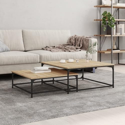 JUDYY Satztische 2 STK. Sonoma-Eiche Holzwerkstoff, Coffee Table, Beistelltisch Set, Couchtisch, Satztische Fürs Wohnzimmer, Wohnzimmer Tisch, Kleine Tische Wohnzimmer - 832819