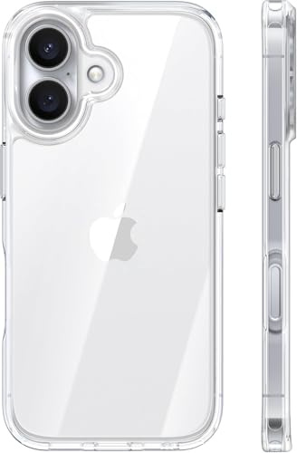 TORRAS Anti-Vergilbung für iPhone 16 Hülle Durchsichtig | 3,66m Militärschutz Stoßfeste, 9H+ Transparent Kratzfeste Rückseite Schutzhülle Dünne Handyhülle für iPhone 16 Case HD Clear