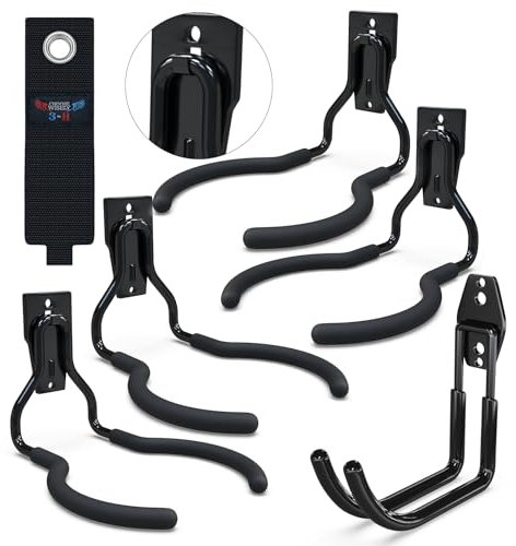 3-H Weed Eater Hanger 4 Pack,1 Large Garage Wall Hooks,1 Extension Strap,Utility Weedeater Rack,Tool Hangers for Organizing and Hanging Weed Wacker,Leaf Blower,String Trimmer,Power Tool in Garden