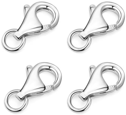4 Piezas Cierres para Pulseras,Cierres Collares,Cierres Pulseras,Enganches Pulseras,Plata de Ley 925,con Anilla de 3.5mm,para Joyería,DIY,Decoración,9 * 5mm (Plata)