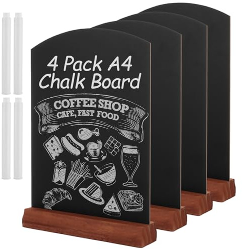 SHUESS 4 Pack A4 Chalkboard - 11.8 x 8.6 Inch Double Sided Blackboard - Erasable Tabletop Chalk Board - A4 Chalk Board Sign with Stand for Party, Tables Decoration, Bar and Restaurant