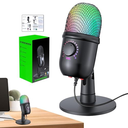Play Streaming - Microfono a condensatore USB, Microphone PC | Microfono | Streaming Plug Play - Microfono per computer USB, Microfono a condensatore Podcast Desktop Mute Button Microphone for