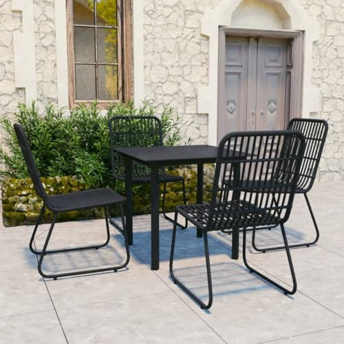 KTHLBRH 5-TLG. Garten-Essgruppe Poly Rattan und Glas Gartenmöbel-Sets Balkonmöbel-Sets Outdoor-Möbel-Sets Terrassenmöbel-Sets für Terrasse, Garten, Balkon