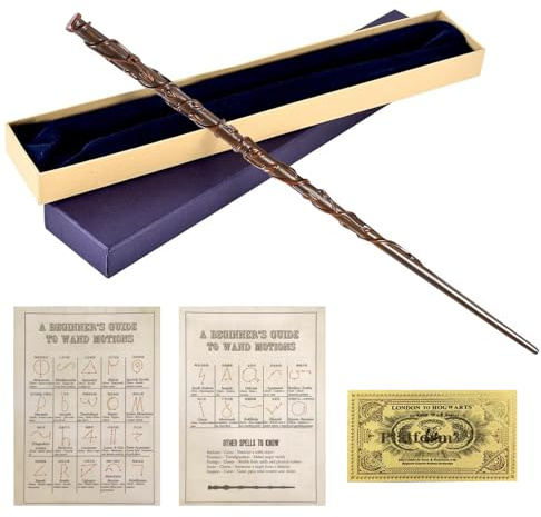 Hermione - Baguette magique Granger avec noyau en acier - 39 cm - Baguettes en résine dans une boîte cadeau avec carte de dicton et billet de station - Jouet de cosplay