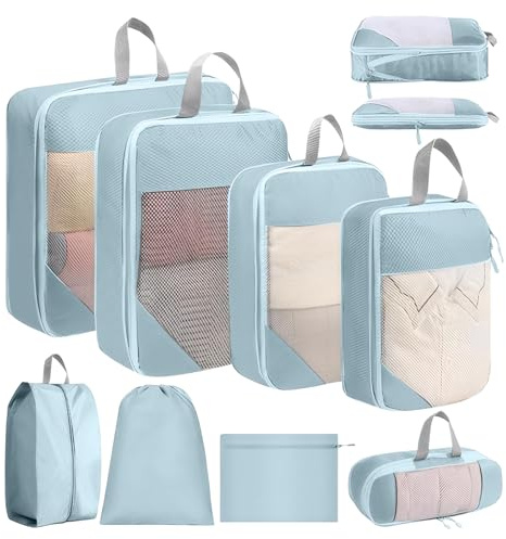 SYEXDZON Kompression Packkub för Resväskor, 8pcs Expanderbara Reseförpackningskuber för Ryggsäck, Ultralätta Researrangörer Väskor för Bärbagage (Blå)