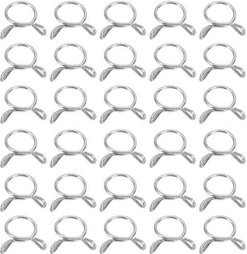 PATIKIL Abrazaderas De Muelle De Alambre 32 Pcs Para 9.8-10.6mm OD 0.35(9m ID) De 304 Acero Inox Abrazadera De Muelle Para Tubería De Línea De Combustible Silicona Manguera, Plata