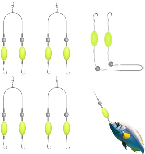 HAFRILY Double-Hook Reverse Bottom Rig Anti-Verwicklungs Angelhaken Set Angel Haken Doppelhaken mit umgekehrter Grundschnur Wildfischen Angelhaken mit öse Angelzubehör für Anfänger (5 Stück)