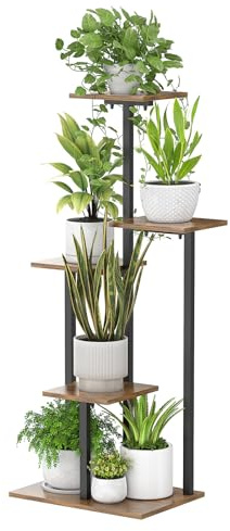 LOOBOV Support de Fleurs en Métal Noir à 5 Étages, Étagère Stable pour Plantes, Peu Encombrant, Pour l'Intérieur et l'Extérieur, Pour Salon, Balcon, Terrasse, Bureau, Étagère d'Angle Décorative