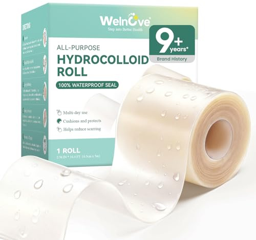 Welnove Hydrocolloid Roll for Wound Care - 2.56in x 16.4ft Cut to Fit - Hydrocolloid Patch Bandages with Self-Adhesive, Ultra Absorbent for Burn, Blister, Acne Care, Flexible & Waterproof