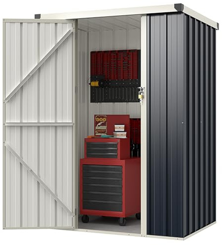 GOPLUS Abri de Jardin en Acier Galvanisé, 117 x 89 x 162 CM, Cabane de Jardin Exterieur avec Porte Verrouillable, Toit Incliné, 1,8m³, Rangement de Stockage Robuste, pour Outils de Jardinage, Vélos