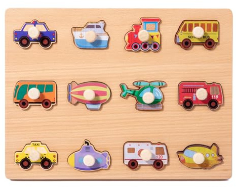 Luwecf Rompecabezas de Aprendizaje Tablero de Madera con Piezas para Encastrar Juego Educativo Infantil para Enseñar Coordinación Motriz Adecuado para Niños, Tráfico