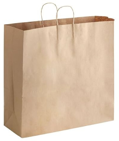Glownary Natural Paper Shopping Bags with Handles, Brown, 18 x 7 x 18.75 Inches, Extra Heavy-duty Construction, Self-opening Bottom, Rectangle Shape, 200 Count Case