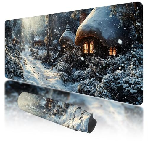 Gaming Mauspad XXL 900 x 400 mm, Großes Mauspad Landschaft mit Vernähten Kanten, Gaming Mousepad Winter mit Verbessert Präzision und Geschwindigkeit, Mousepad Wasserdicht für PC, Büro Zubehör, L-76