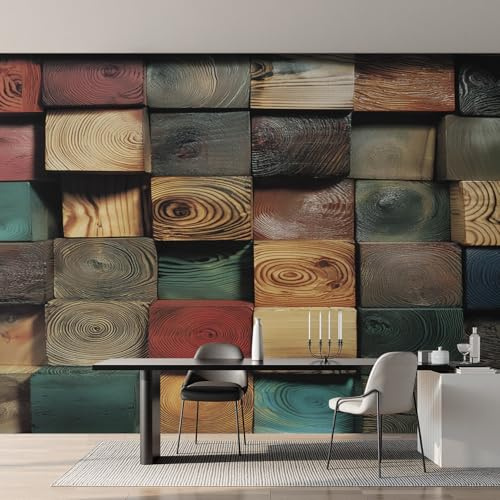 Generisch Tapete Holzmosaik Fototapete Vliestapete Wohnzimmer Tapete Holz Rustikal Modern Mosaik Tapeten Schlafzimmer Wallpaper Wandtapete, Mustertapete, Wand Deko 400 x 280 cm KJ&GP1