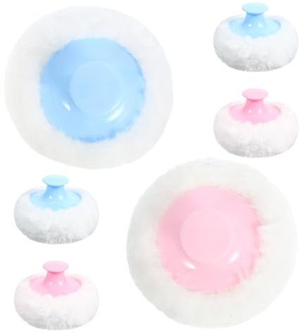 Abaodam Kit de 6 Borlas de Polvo Suaves para Bebés, Esponjas para Mezclar Talco, Tamaño Pequeño, Colores Azul Claro y Rosa, Aplicador Portátil para Cuidado Infantil y Uso en Viajes