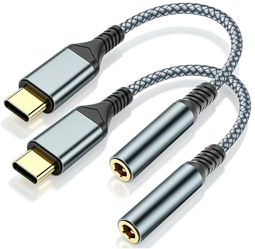 USB-C till 3,5 mm hörlursuttag, typ-C till 3,5 mm hörlurar AUX digital ljudadapter, kompatibel med iPhone 16/15 Pro/Pro Max, Samsung Galaxy, iPad Pro, Xiaomi och andra typ-C-enheter (2 st)