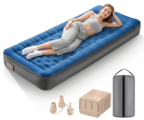 BriziAerie Einzel-Luftmatratze Camping Isomatte Schnellaufblasend mit TPU | Abnehmbare Pumpe, Auslaufsicher & Kompakt, Gästebett für Zuhause, Camping & Reisen, Bis 300kg Belastbar