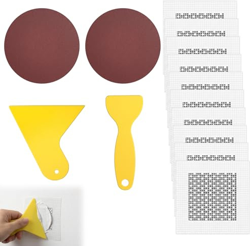 MKtoko 14Pcs Wall Repair Patch Kit, 2 Inch Self Adhesive Plasterboard Repair Patch with Scraper and Sandpaper, Aluminium Fibreglass Mesh Wall Hole Cover Filler for Walls Ceilings Drywall Repair