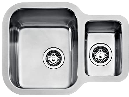Teka BE 1½C 625 - Fregadero Bajo Encimera de 70 cm, Cubeta Grande y Auxiliar, Embellecedor de Rebosadero, Accesorios Fijación, Chapa de Gran Espesor, Color Acero Inoxidable