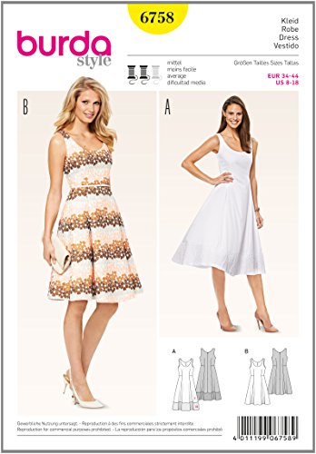 burda Schnittmuster Damen Kleid und Saumblende 6758 Gr. 34-44