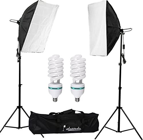 Abeststudio 2x 135W Continuous Lighting Kit 20x28/50x70cm Softbox Soft Box Photo Studio Set Light Bulbs Lamp 5500K Photography E27 Socket Softboxes UK Plug