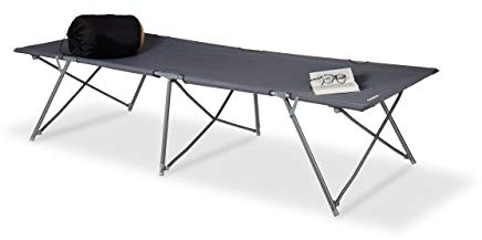 Relaxdays Feldbett faltbar XXL, Campingliege extra hoch, bis 120 kg belastbar, HBT: 50 x 80 x 215 cm, Transporttasche, grau