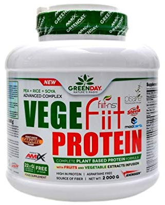 AMIX - Proteína en Polvo - Vegefiit Protein en Formato de 2 kilos - Gran Aporte de Nutrientes - Ayuda a Aumentar la Masa Muscular - Sabor a Cacahuete, Choco y Caramelo