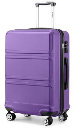 KONO Handgepäck Koffer 55cm Leichte ABS Hartschale Trolley, Violett | für Vielflieger, Vier 360° Zwillingsrollen, Höhenverstellbarer Teleskopgriff, Kreuzgurt, Zahlenschloss für sicheres Reisen