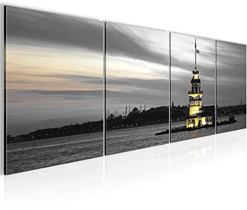 Runa Art Tableau Set Istanbul Turquie Tableau Decoration Murale Salon XXL 160 x 50 cm Noir Et Blanc Moderne 6041c