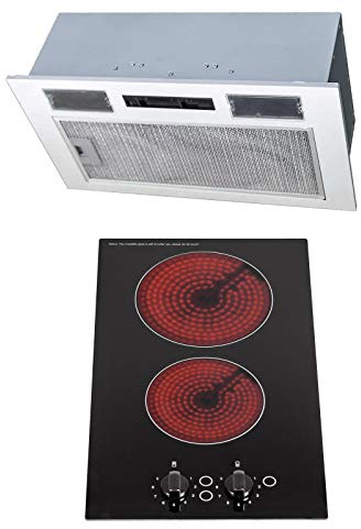 SIA 30cm Black Domino 2 Zone Electric Ceramic Hob & 52cm Canopy Cooker Hood Fan