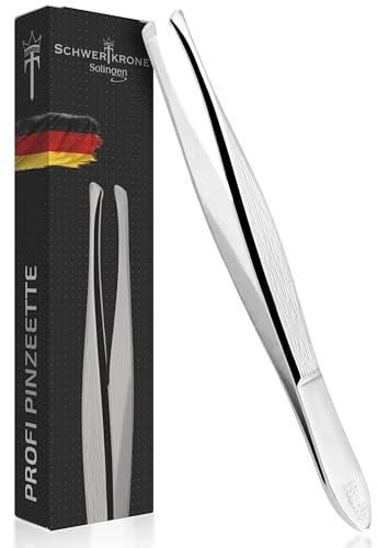 Schwertkrone Profi Solingen - Pinzas para depilar cejas (8 cm, oblicuas, finas)