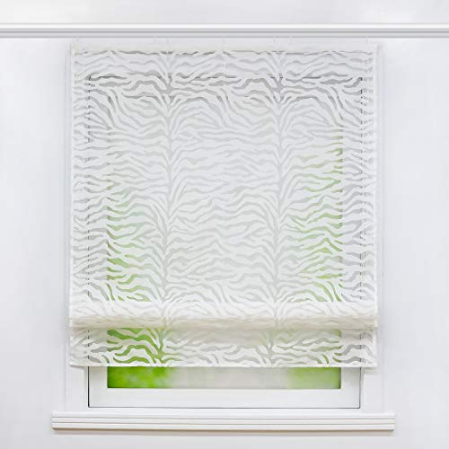 Joyswahl Voile Raffrollo mit Klettschiene Romantsiches Ausbrenner Design mit Druck Raffgardine Schals Fenster Vorhänge BxH 140x140cm Streifen 1er Pack