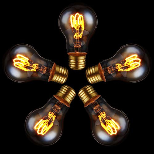 Edison LED-Filament-Glühbirne dimmbar E27 2,5 Watt Einzelwendel 1.800 K extra-warmweiß 136lm A60 LED-Leuchtmittel Dekolampe Vintage Retro 5-Pack