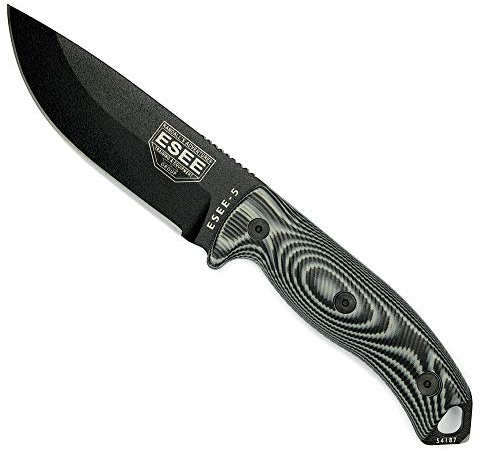 ESEE-5 1095 Carbon Steel Black Blade, Gray/Black G10 3D Handle, Black Kydex Sheath